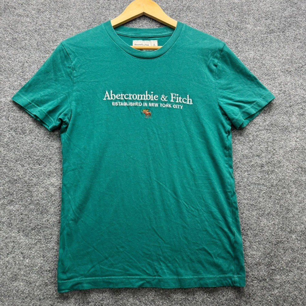 Abercrombie & Fitch T-Shirt Mens Size S Teal Green Short Sleeve Soft Graphic Tee